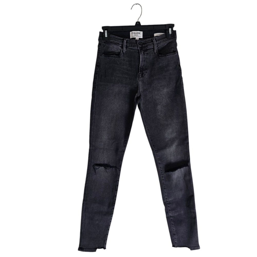 FRAME Denim Le High Skinny Black Gray Distressed Jeans 26 Preowned - Picture 1 of 10